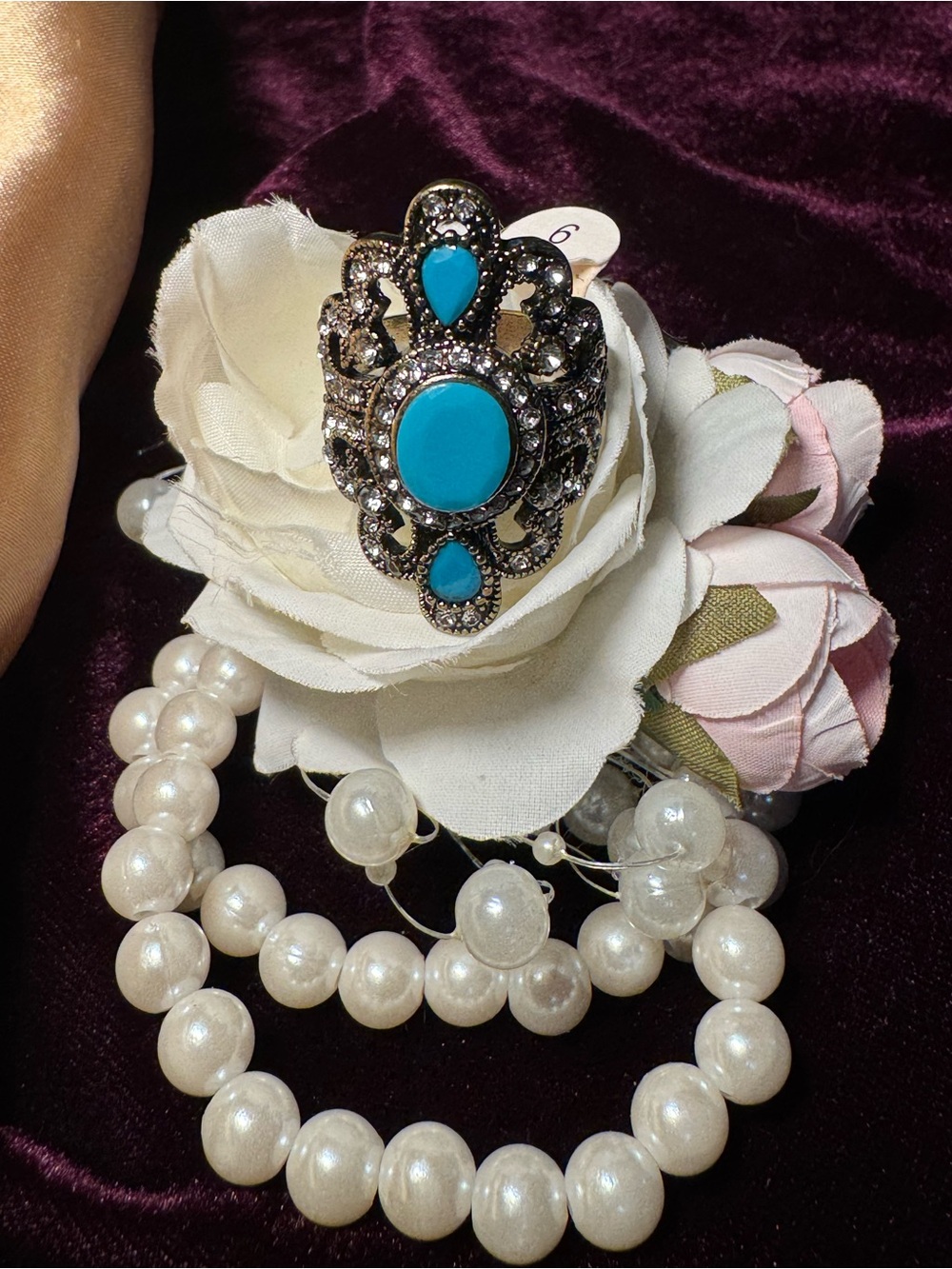 Turquoise Cabochon Filigree Statement Ring - Women Jewelry